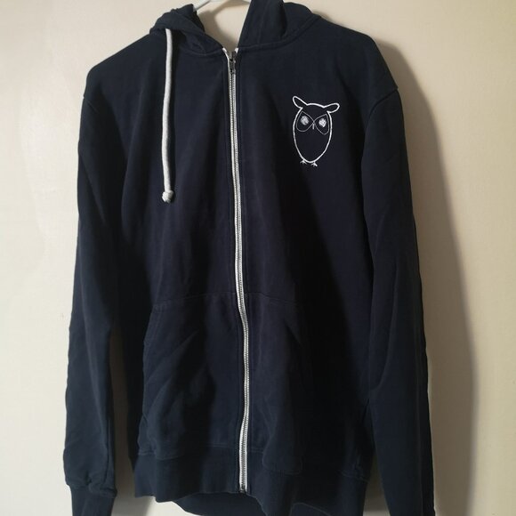 Tops - Black Hoodie zip up with Owl design Organic cotton